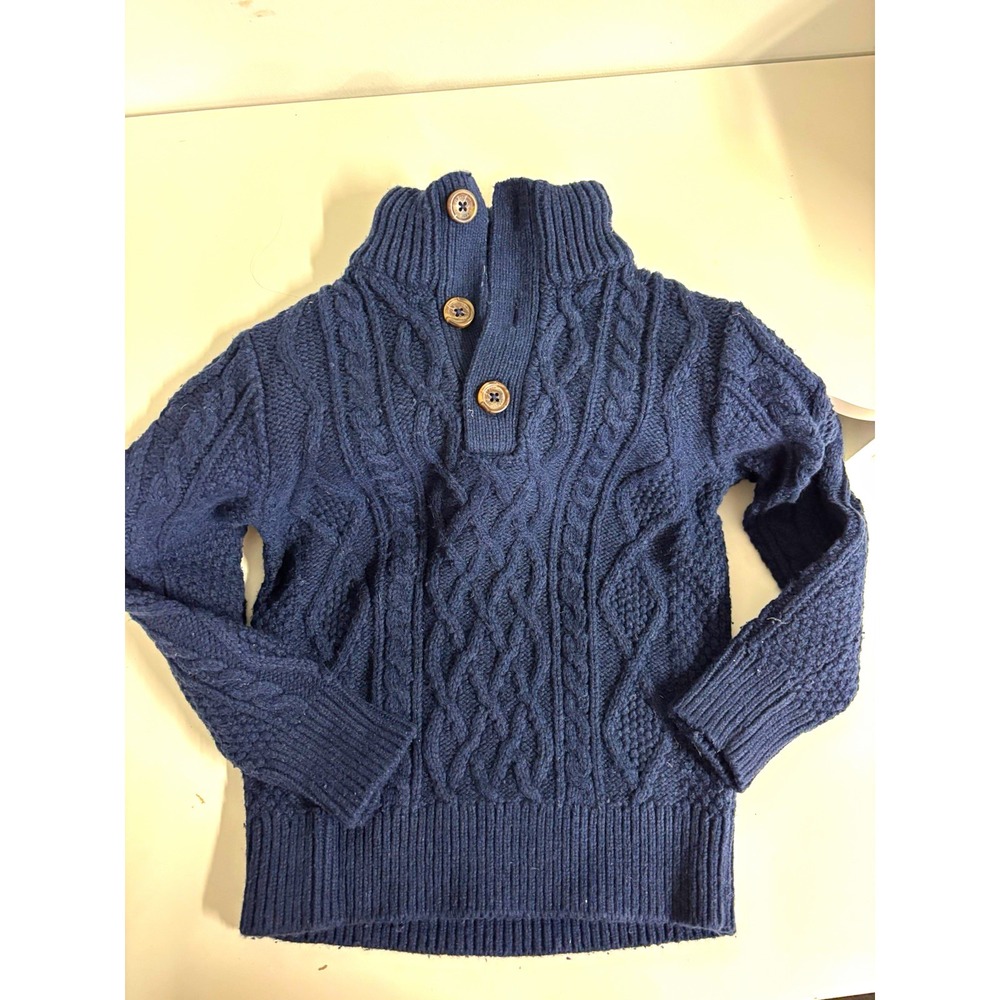 Gap Kids Boys Blue Cable-Knit Mock Neck Button Pullover Sweater XS